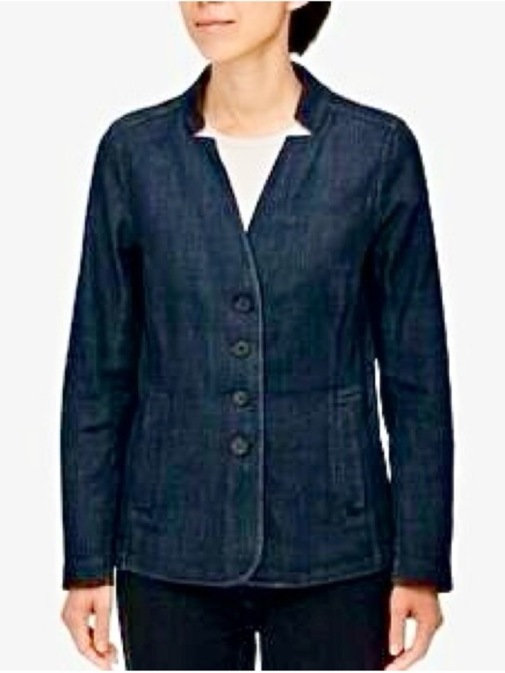 Eileen Fisher Dark Indigo mandarin collar Denim Jacket- medium